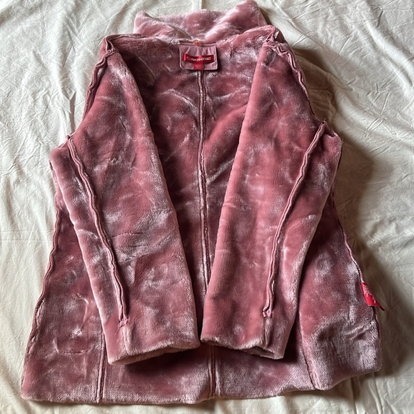 Vintage Gloria Vanderbilt plush faux suede coat hooded rose large - Picture 10 of 13